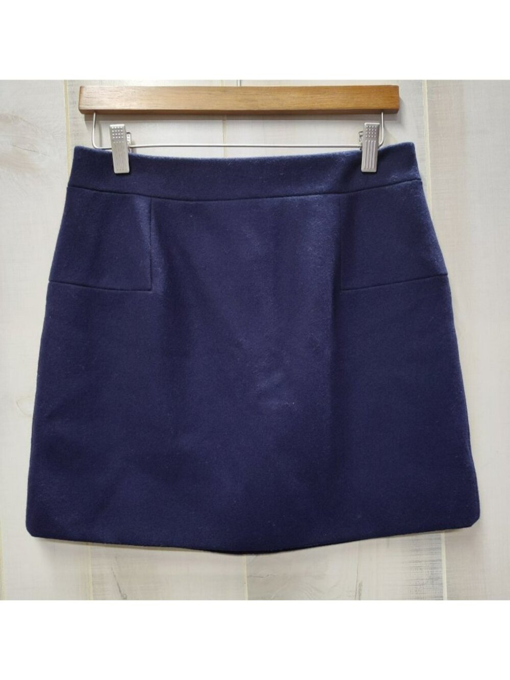 J Crew Wool Blend Navy Mini Skirt Back Zip Fully Lined Sz 8 Preppy Dark Academia